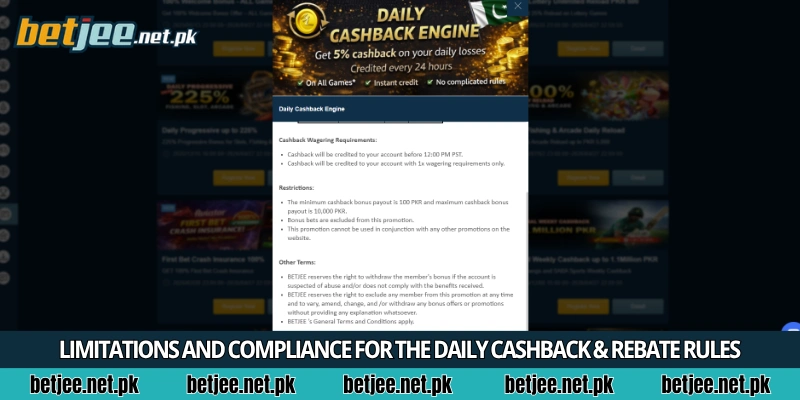 Limitations and compliance for the Daily Cashback & Rebate Rules