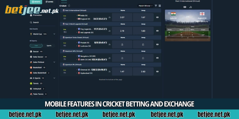 Mobile features in cricket betting and exchange