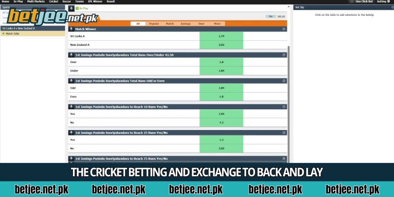 The cricket betting and exchange to back and lay