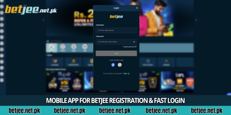 Mobile app for Betjee registration & fast login