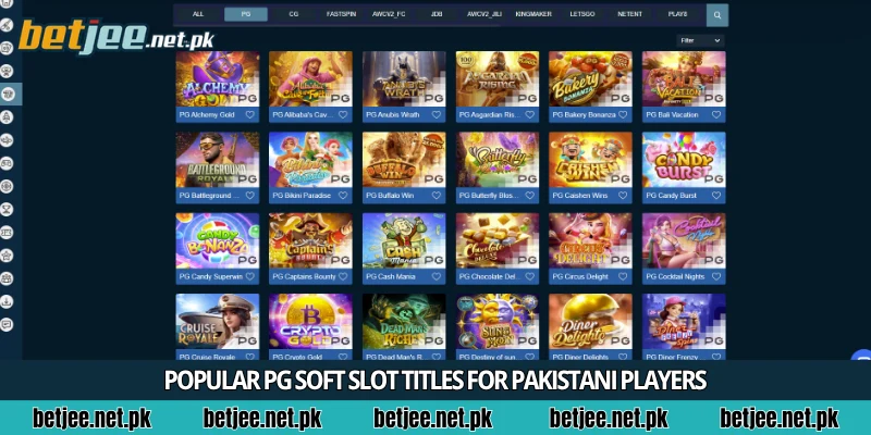Popular PG Soft slot titles for Pakistani players
